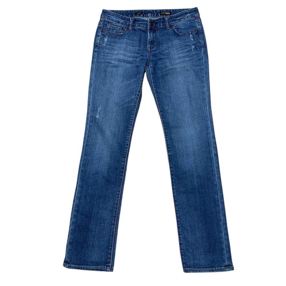 Express Stella Jeans Women’s 6 Casual Rhinestone Denim Straight Leg Medium Wash